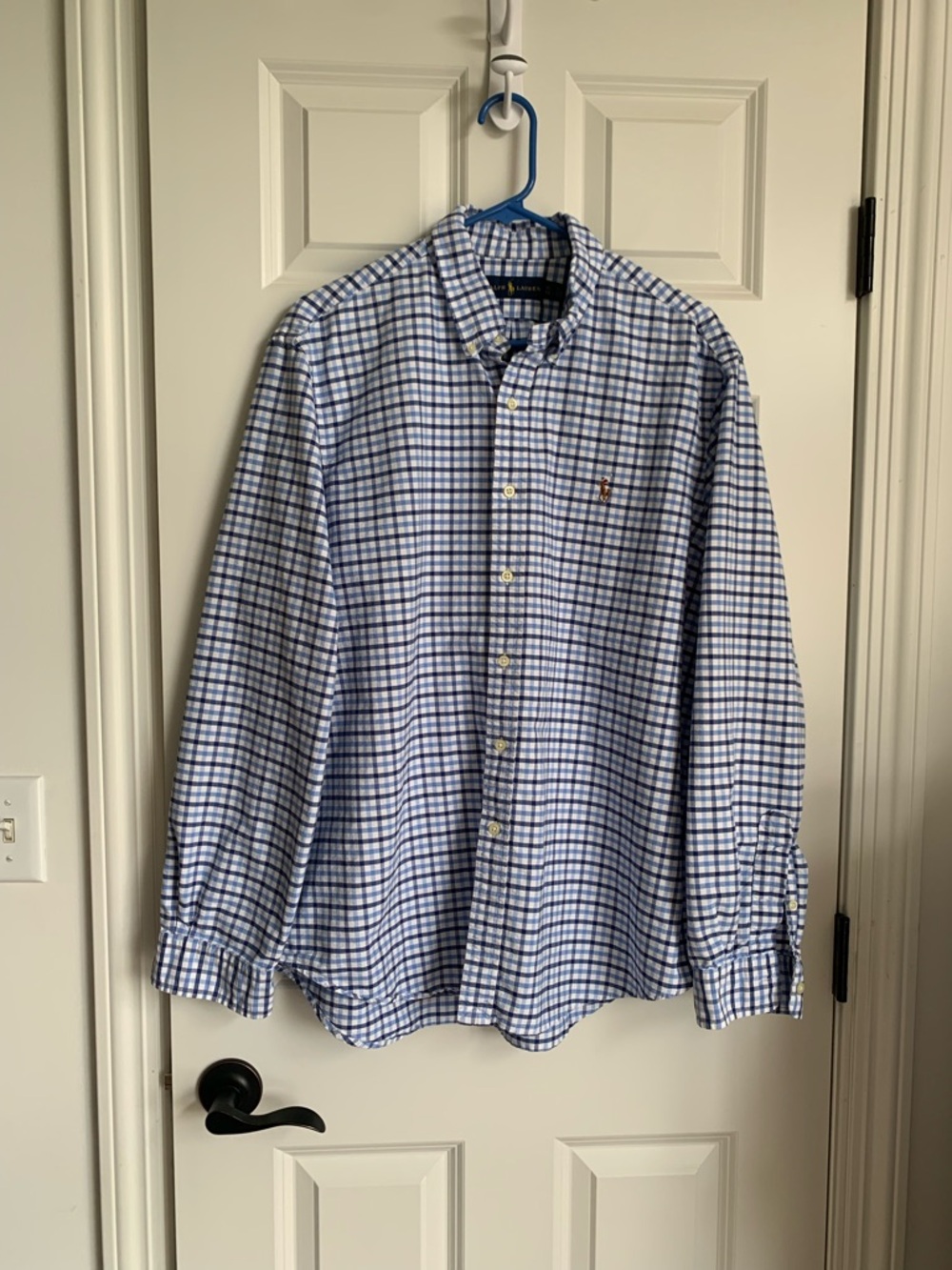 Ralph Lauren White and Blue Check Button-Down Shirt